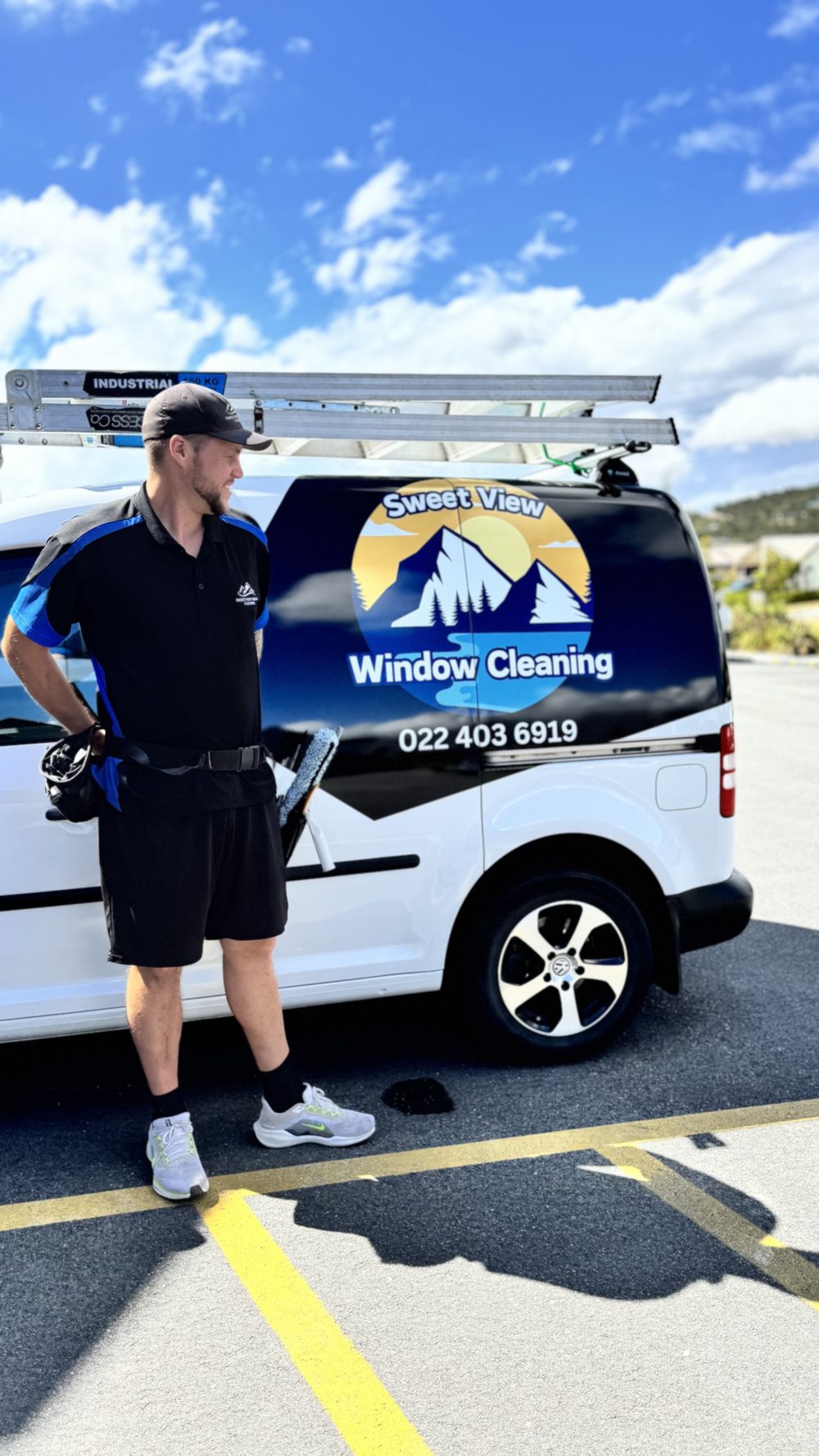 Mike and the Sweetview van at a new build in Wanaka